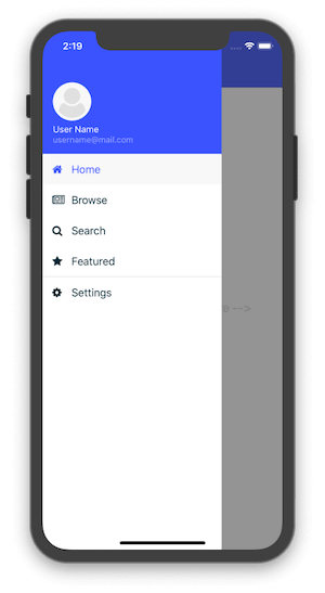 nativescript-vue drawer for ios