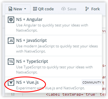 nativescript playground and vue.js