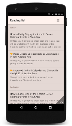 A typical representation of the master-detail scenario. The user is presented with a list of items. Upon selection, the user is navigated to another page where details for the selected item are presented.