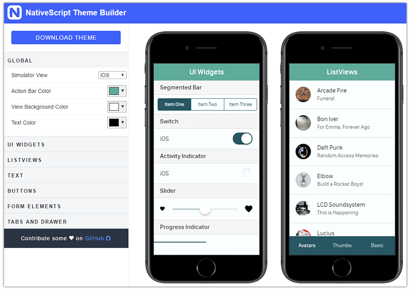 nativescript theme builder