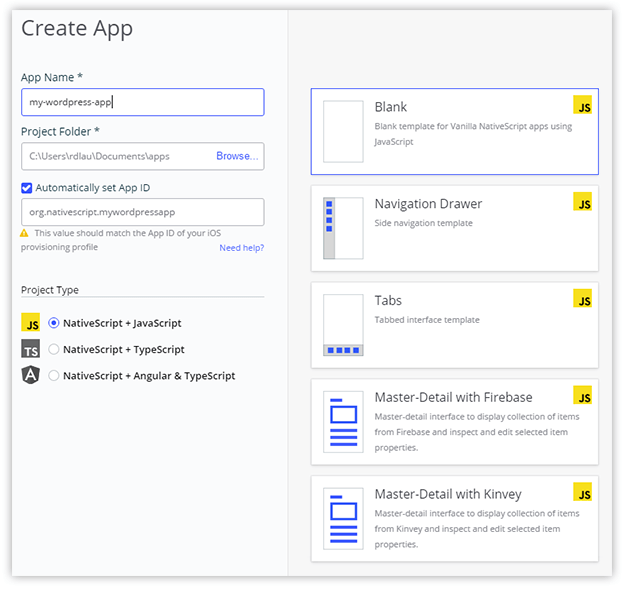 nativescript sidekick starter templates